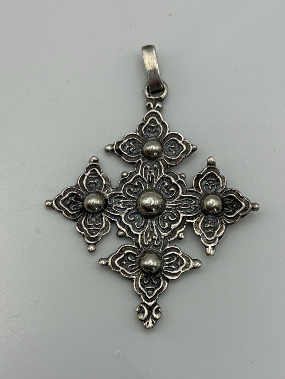 Vintage Peruzzi Florence 800 Silver Ornate Cross Pendant handmade in Italy